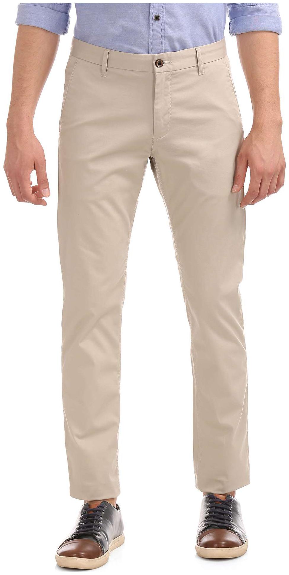

Arrow Sports Beige Cotton Slim Fit Flat Front Trousers