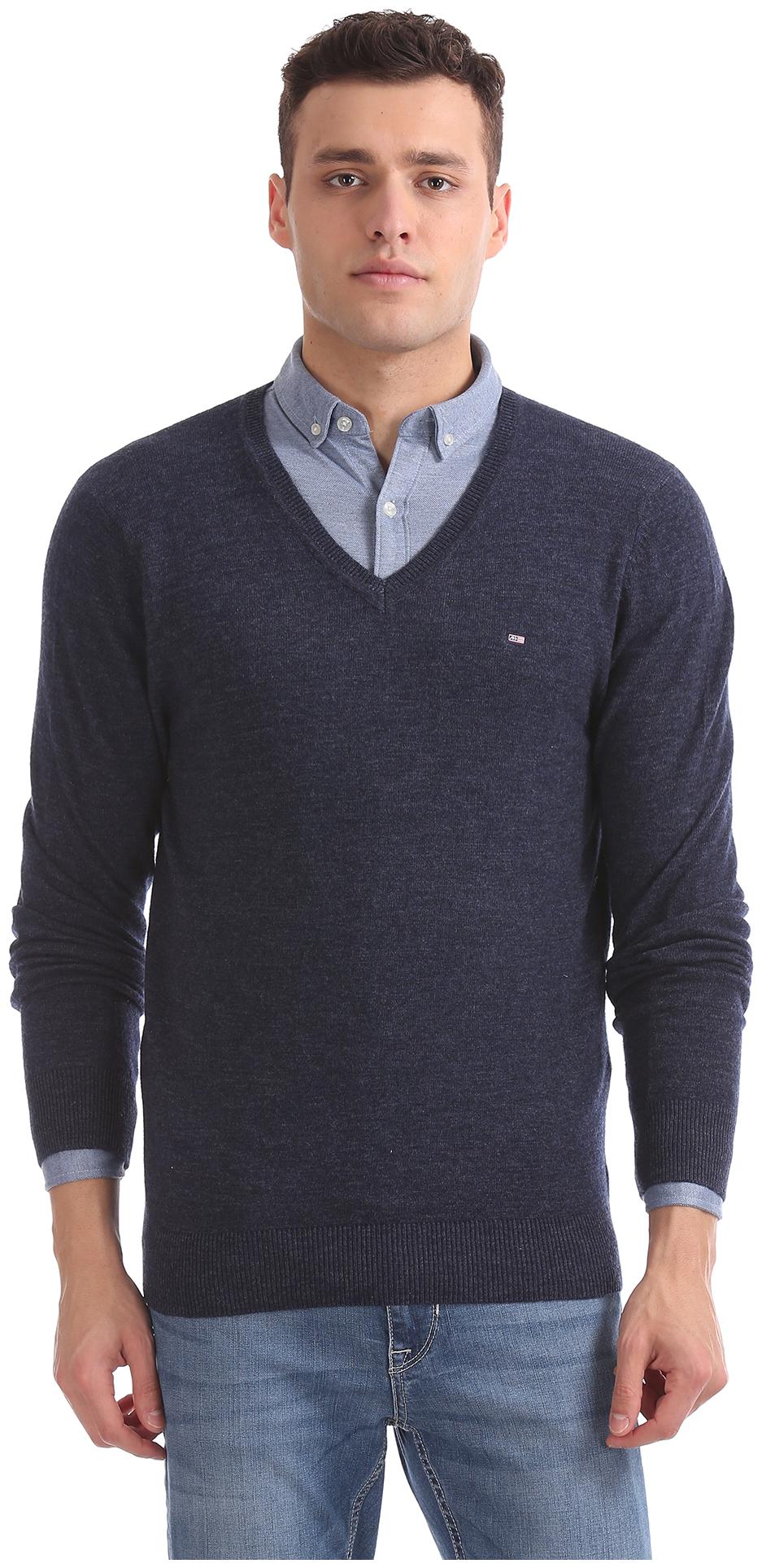 

Arrow Men Blue V neck Pullover