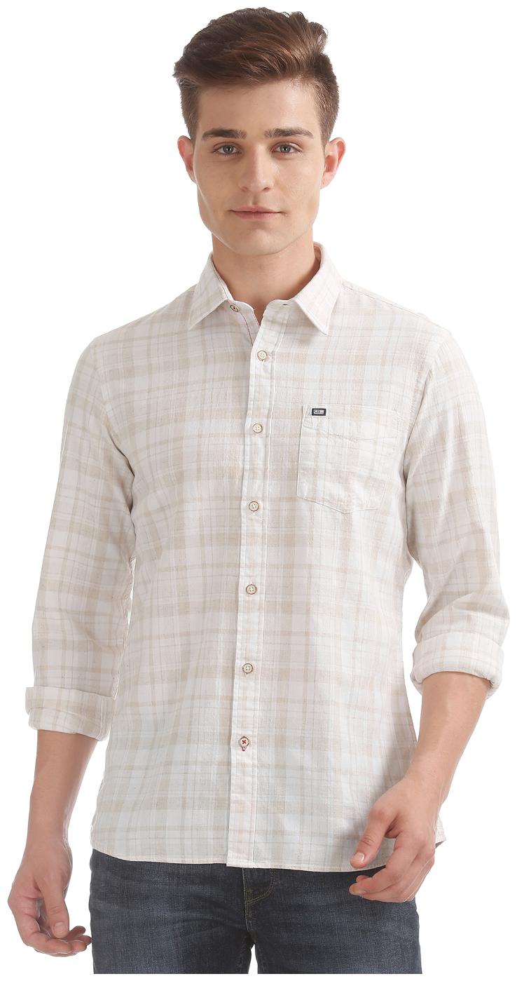 

Arrow Men Beige Plaid Slim Fit Casual Shirt