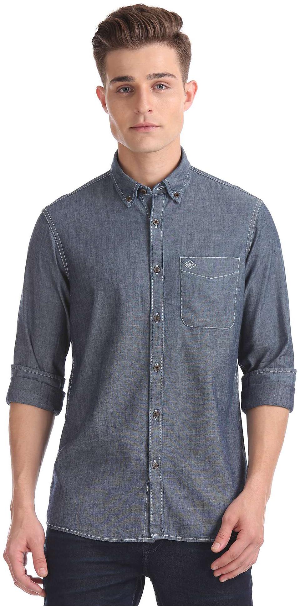 

Arrow Men Blue Solid Slim Fit Casual Shirt
