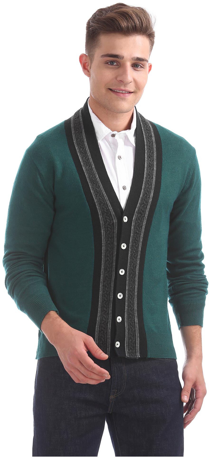 

Arrow Men Green V neck Pullover