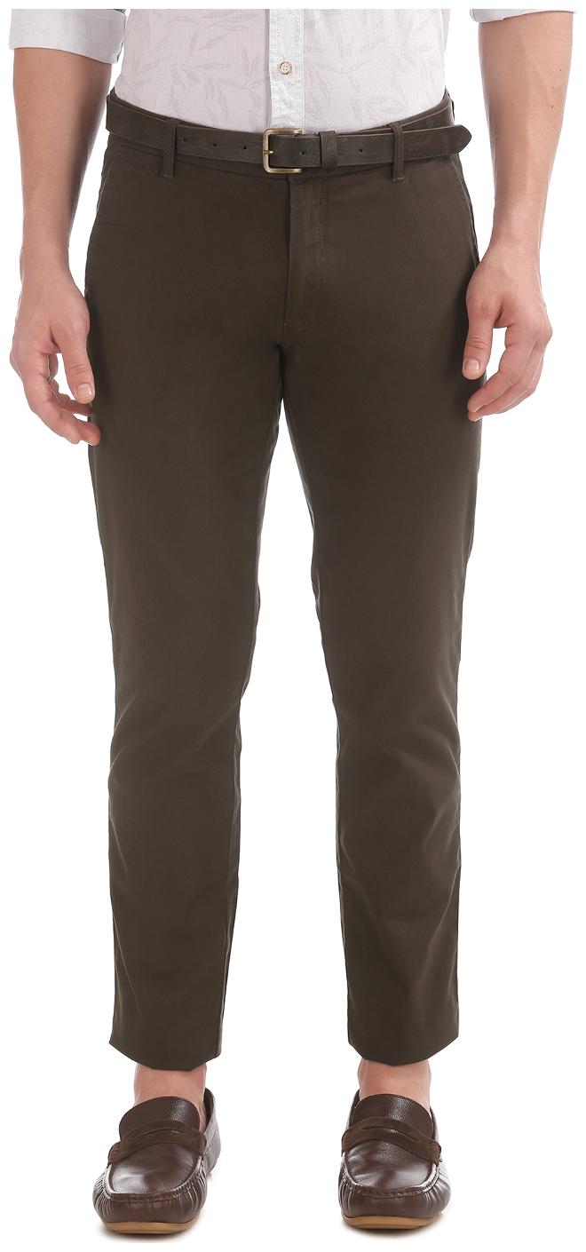 

Arrow Sports Brown Cotton Slim Fit Belted Trousers
