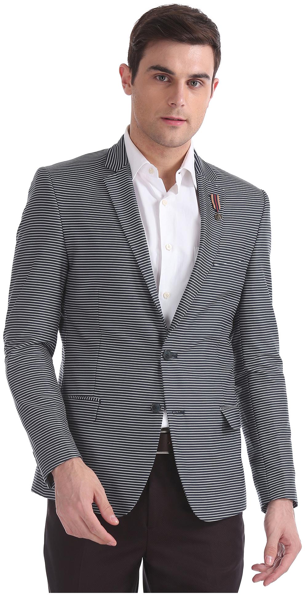 

Arrow Men Blue Striped Slim fit Single Breasted Blazer