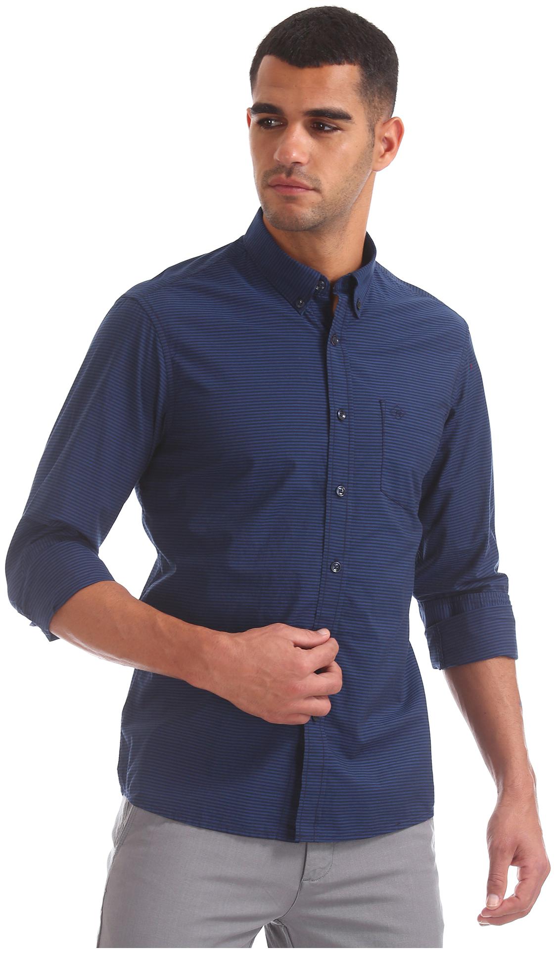 

Arrow Men Blue Horizontal Stripes Slim Fit Casual Shirt