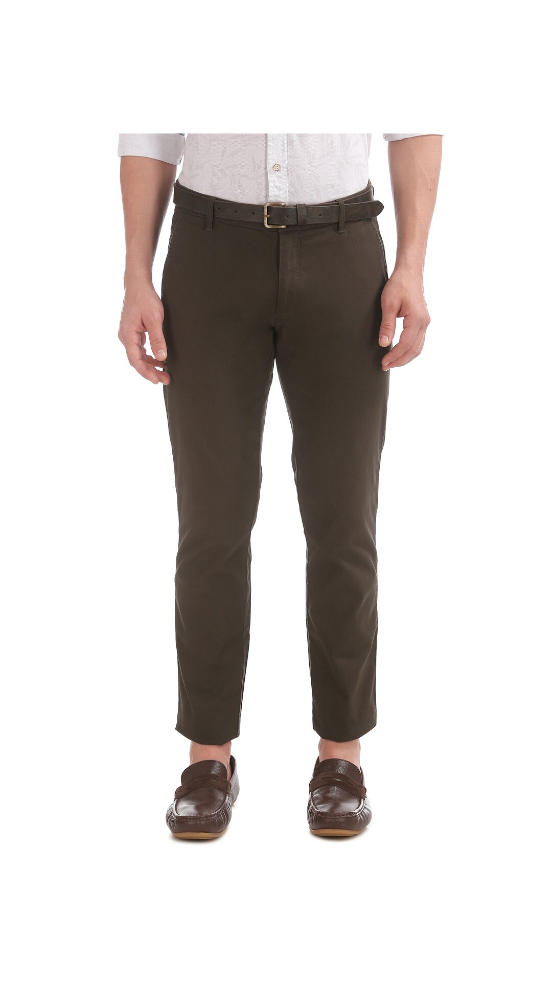 

Arrow Sports Brown Cotton Slim Fit Belted Trousers