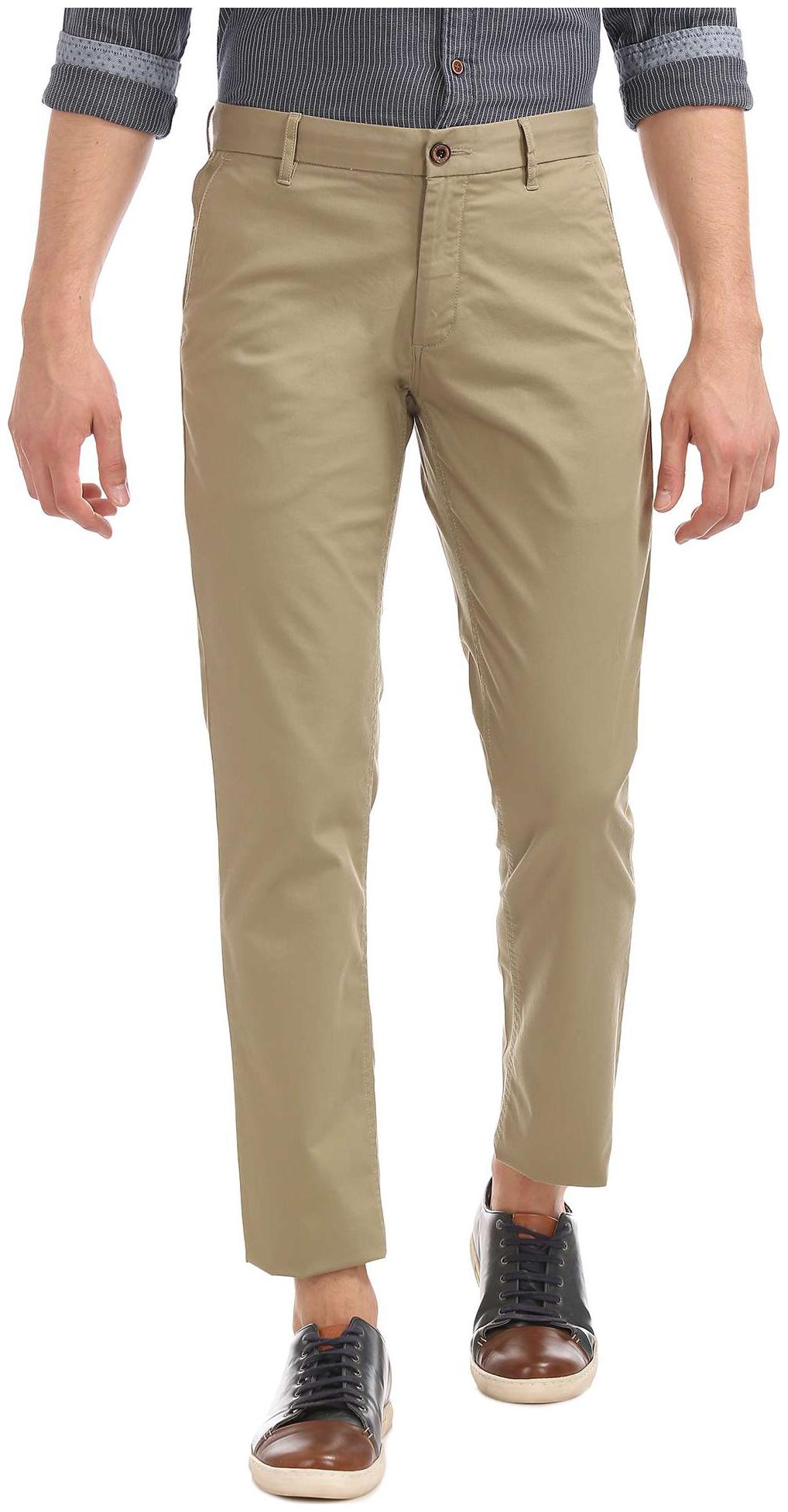 

Arrow Sports Beige Cotton Slim Fit Flat Front Trousers