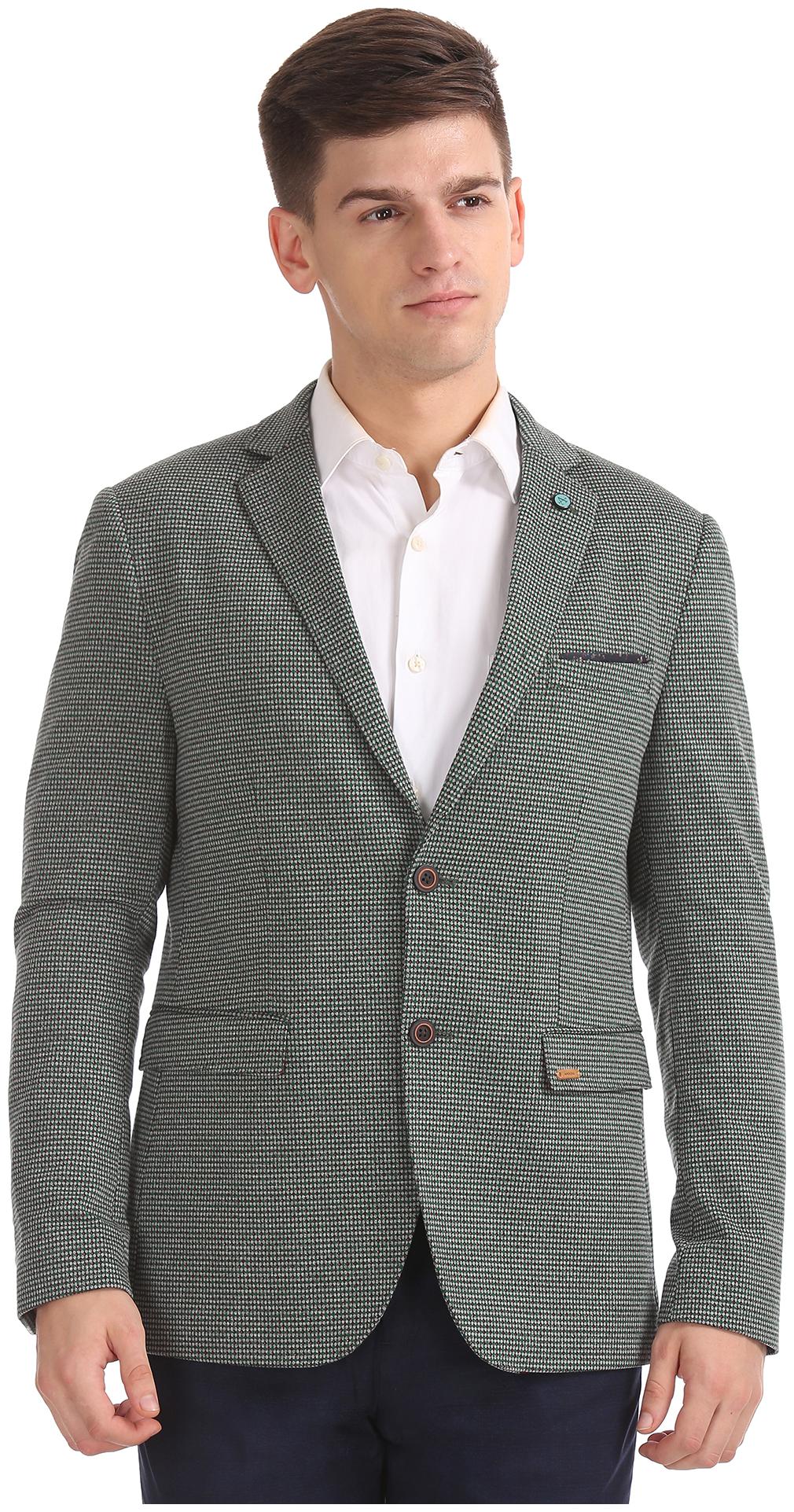 

Arrow Men Green Solid Slim fit Single Breasted Blazer