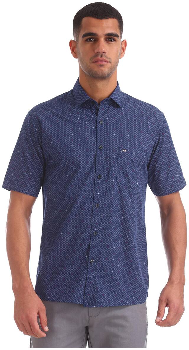Arrow Men Blue Printed Regular Fit Casual Shirt