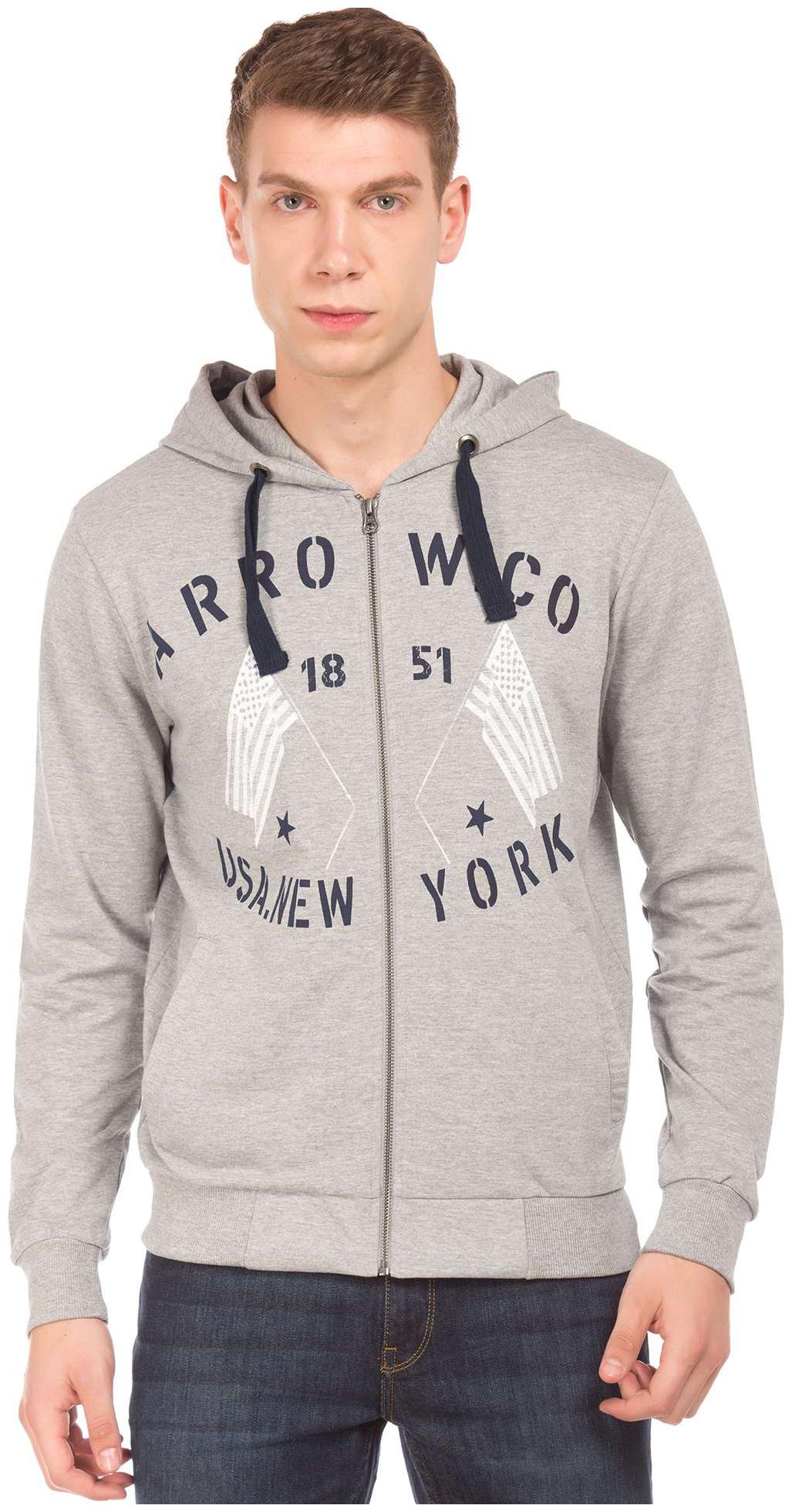 

Arrow Sports Grey Cotton Printed Front Hooded Sweatshirt