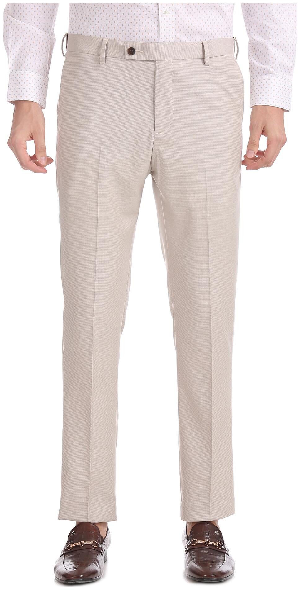 

Arrow Men Solid Tapered Fit Formal Trouser - Beige