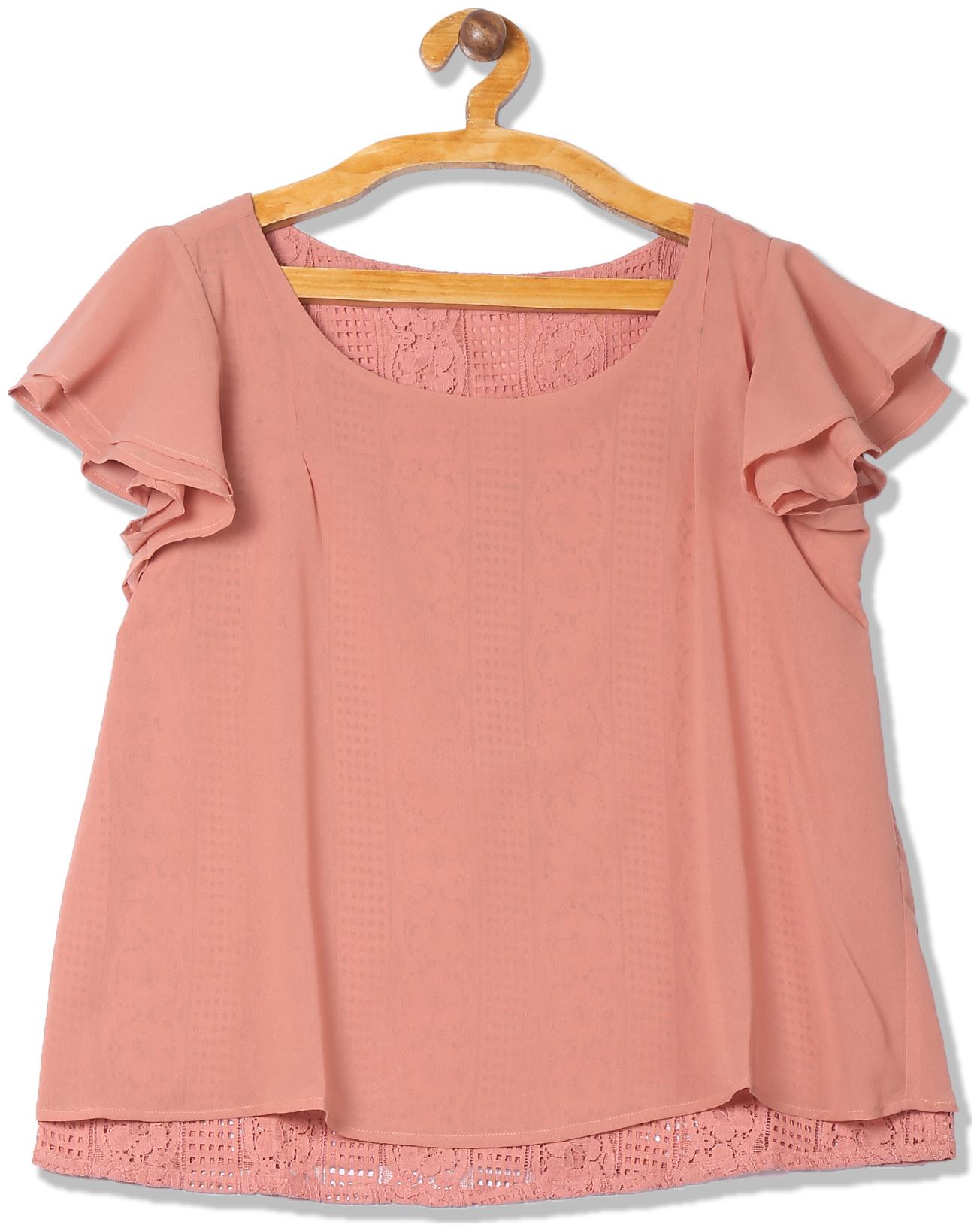 

Arrow Women Polyester Lace Regular Top Pink