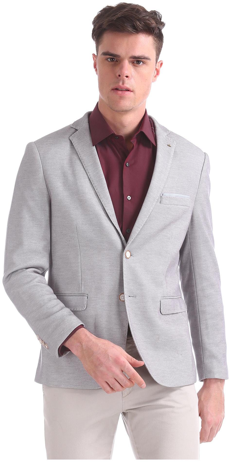 

Arrow Men Grey Textured Regular fit Single Breasted Blazer