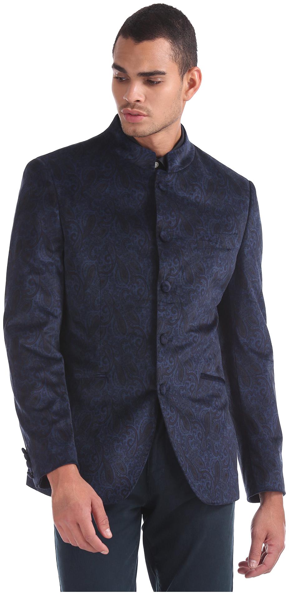 

Arrow Men Blue Printed Regular fit Single Breasted Blazer