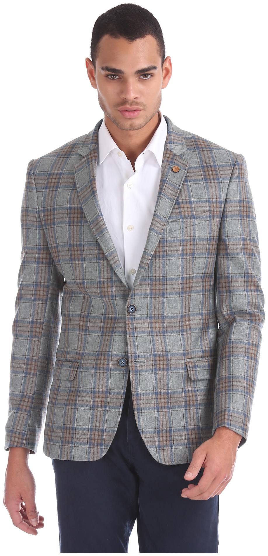 

Arrow Men Grey Checked Slim fit Single Breasted Blazer