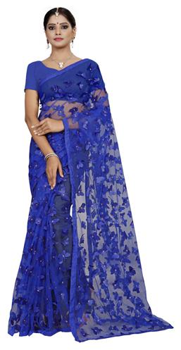 

ARSH IMPEX Blue Embroidered Universal Designer Saree With Blouse With blouse
