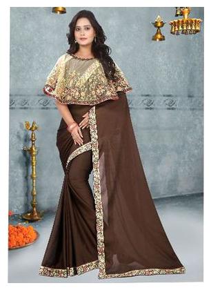 

ARSH IMPEX Brown(Coffee) Color Silk Saree With Cape For Women