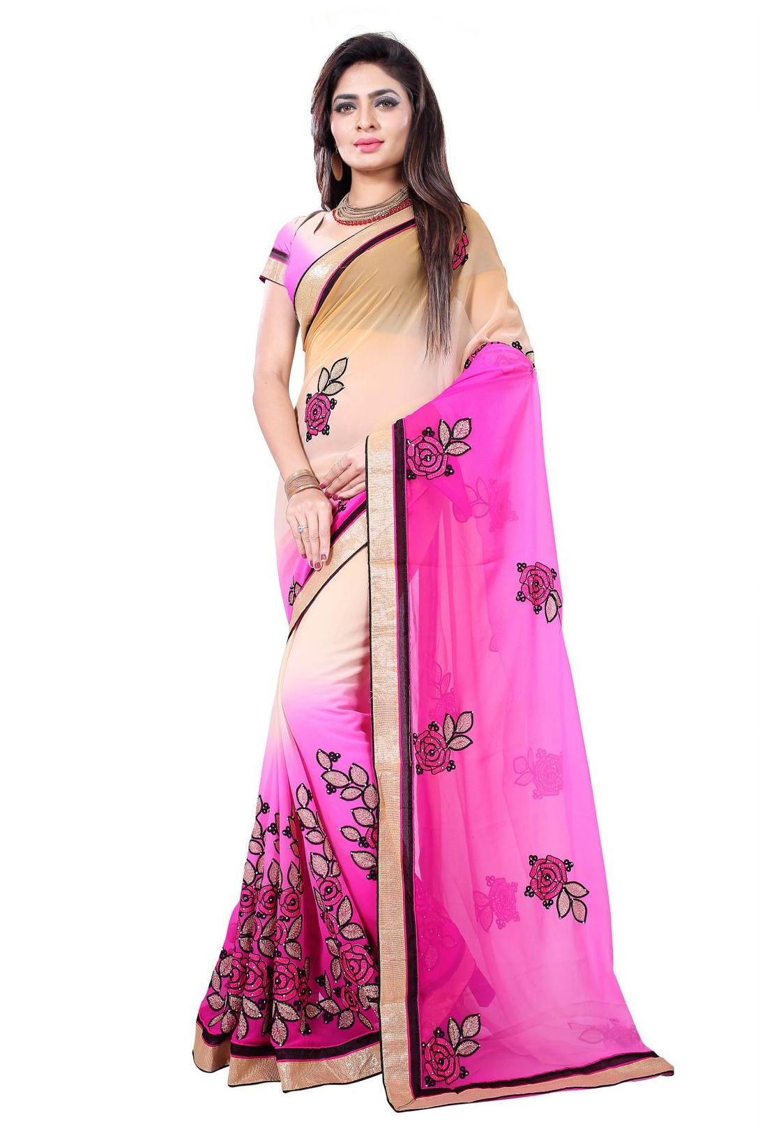 

ARSH IMPEX Delightful Pink Georgette Saree With Blouse Piece