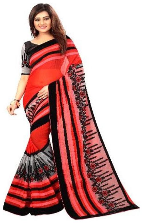 

ARSH IMPEX Black Embroidered Universal Regular Saree With Blouse With blouse