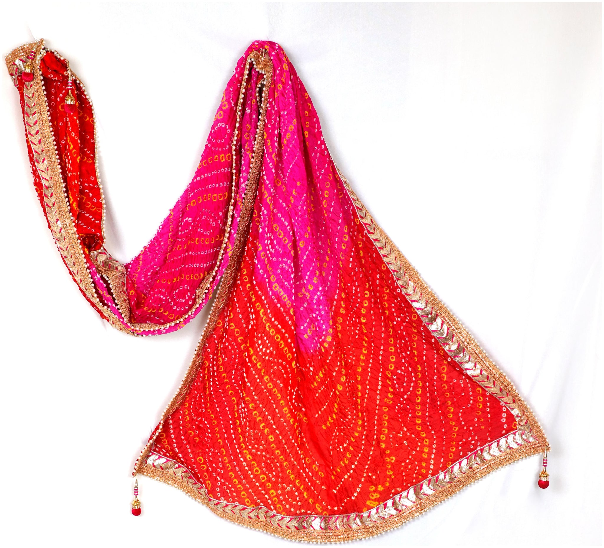 

Art Silk Dupatta with Lace Work and Moti Bordar