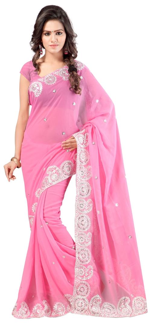 

Aruna Sarees Light Pink Embroidered Bollywood Georgette Saree