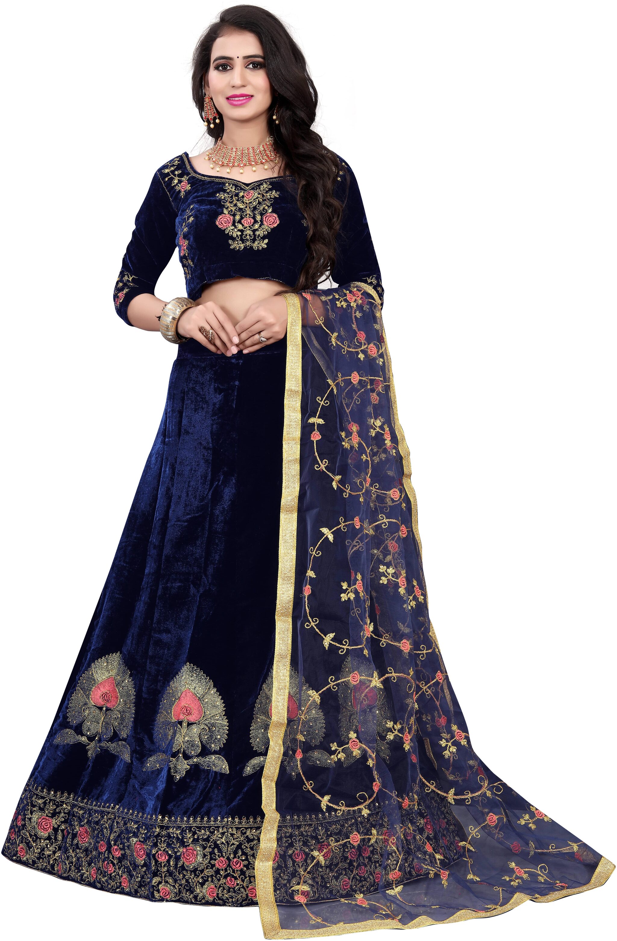 

Arya Dress Maker Women Silk Embroidered Blue Lehenga Choli