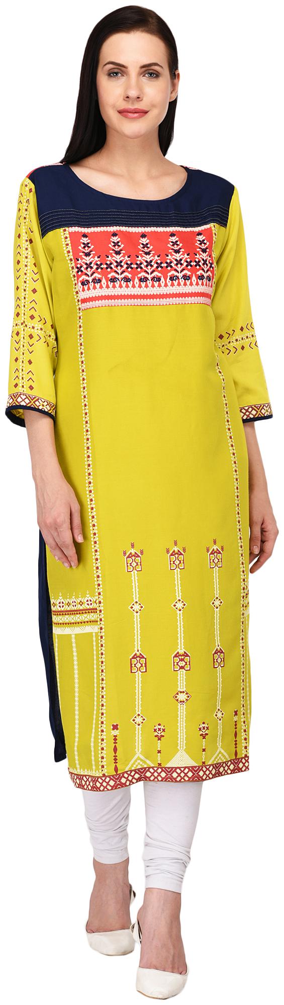 

ARZONAI Women Yellow Printed Straight Kurta