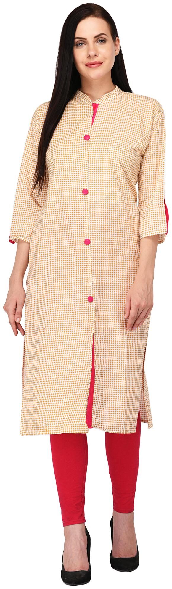 

ARZONAI Women Beige Printed Straight Kurta