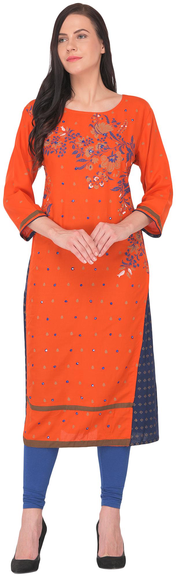 

ARZONAI Women Orange Printed Straight Kurta