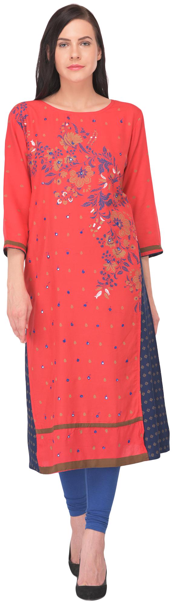 

ARZONAI Women Pink Printed Straight Kurta