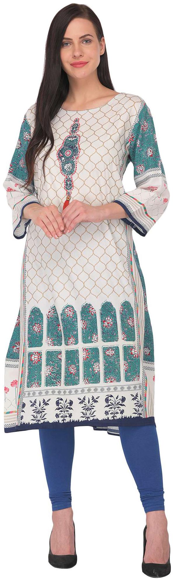 

ARZONAI Women White Printed Straight Kurta