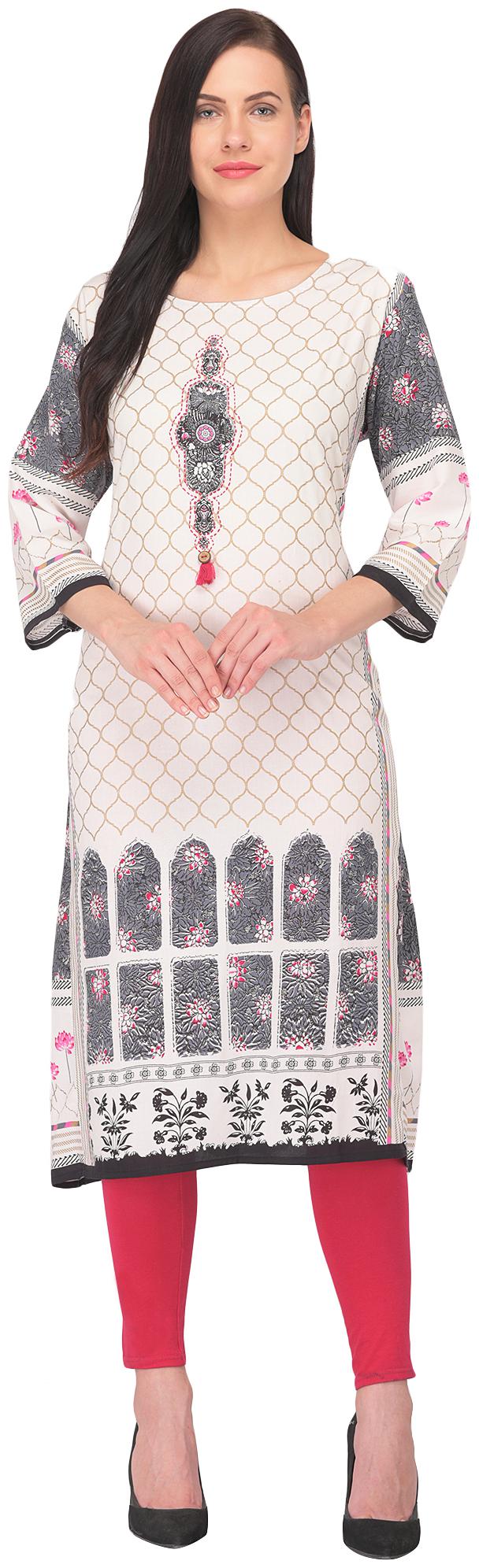 

ARZONAI Women White Printed Straight Kurta