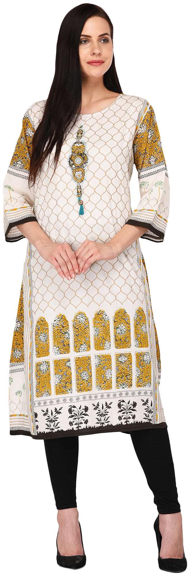 

ARZONAI Women White Printed Straight Kurta