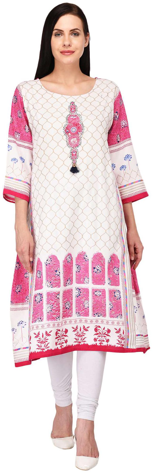 

ARZONAI Women White Printed Straight Kurta