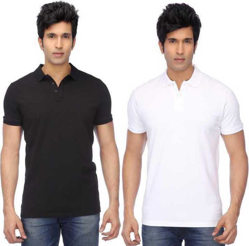 

ASAR Men Black White Regular fit Cotton Blend Polo collar T-Shirt - Pack Of 2