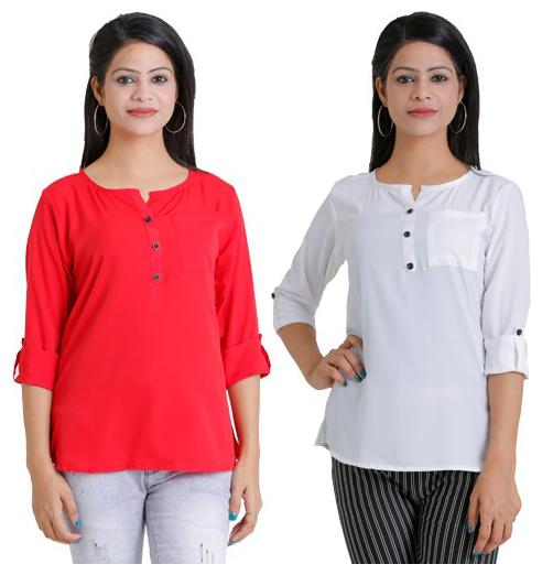 

Ashvik Women Solid Regular top - Red White