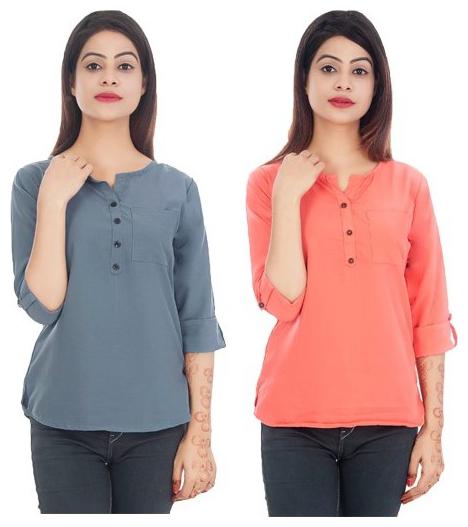 

Ashvik Women Solid Regular top - Grey Peach