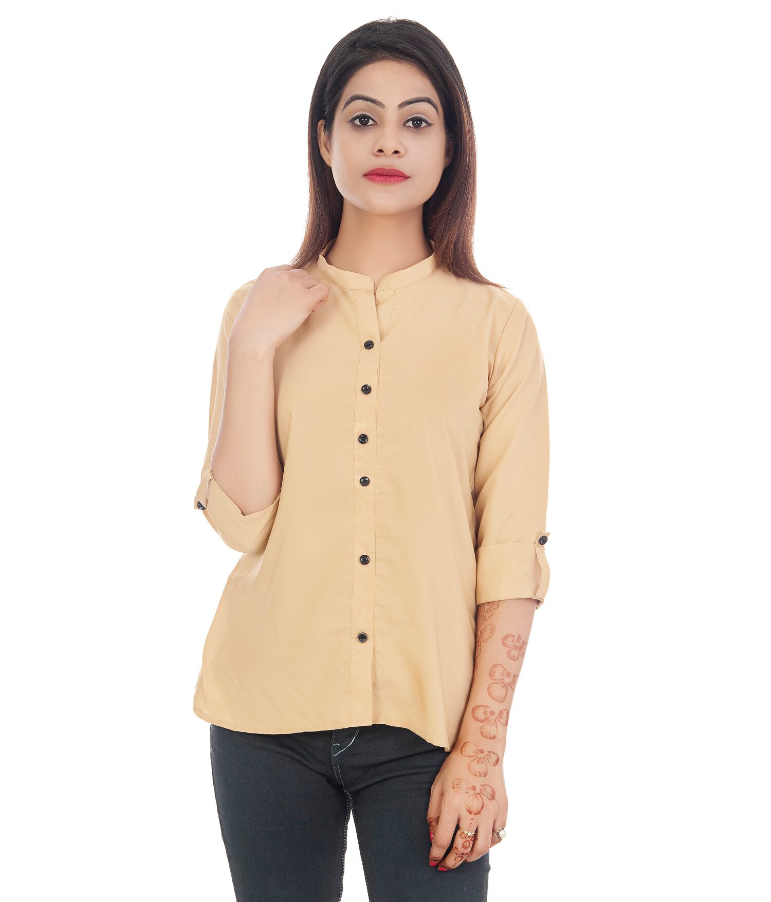 

Ashvik Women Solid Regular top - Beige