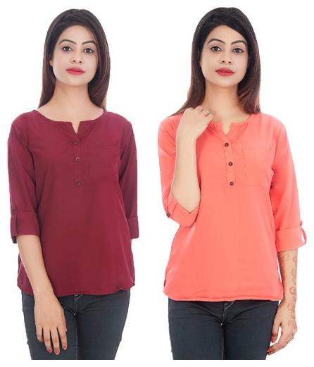 

Ashvik Women Solid Regular top - Maroon Peach