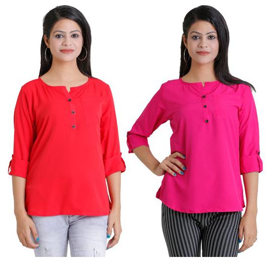 

Ashvik Women Solid Regular top - Red Pink