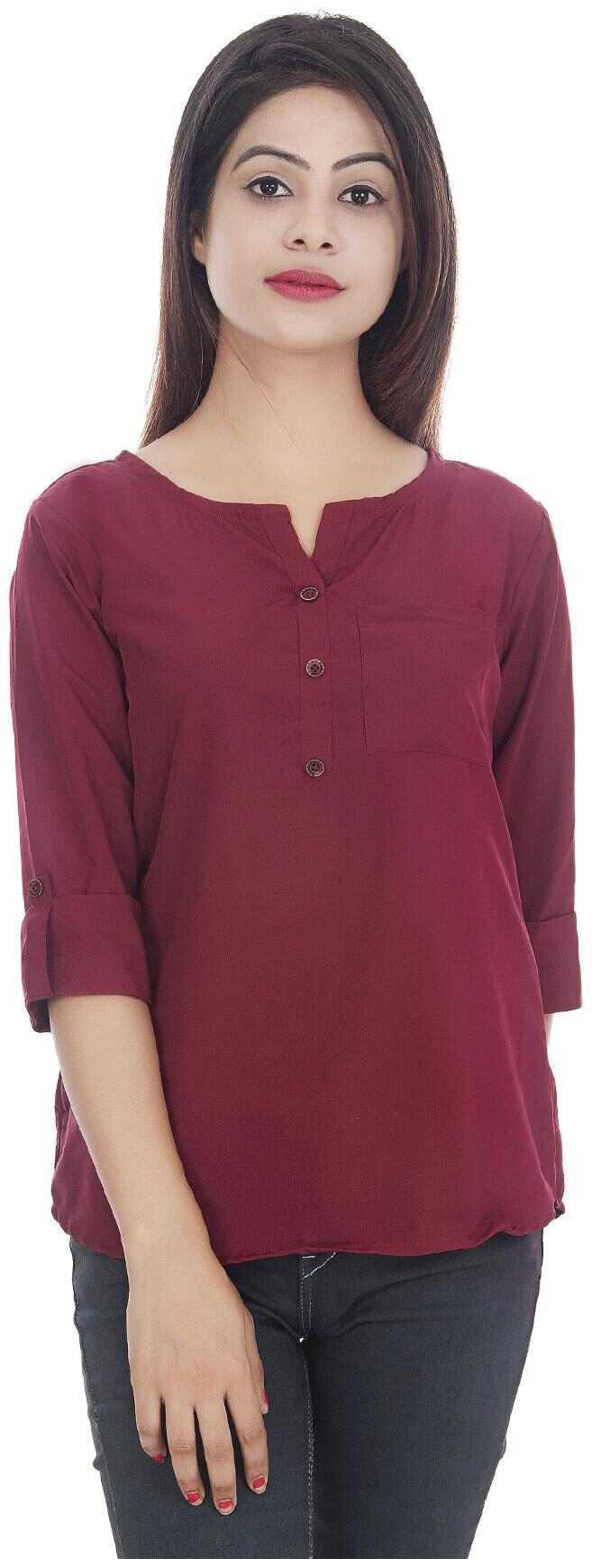 

Ashvik Women Solid Regular top - Maroon