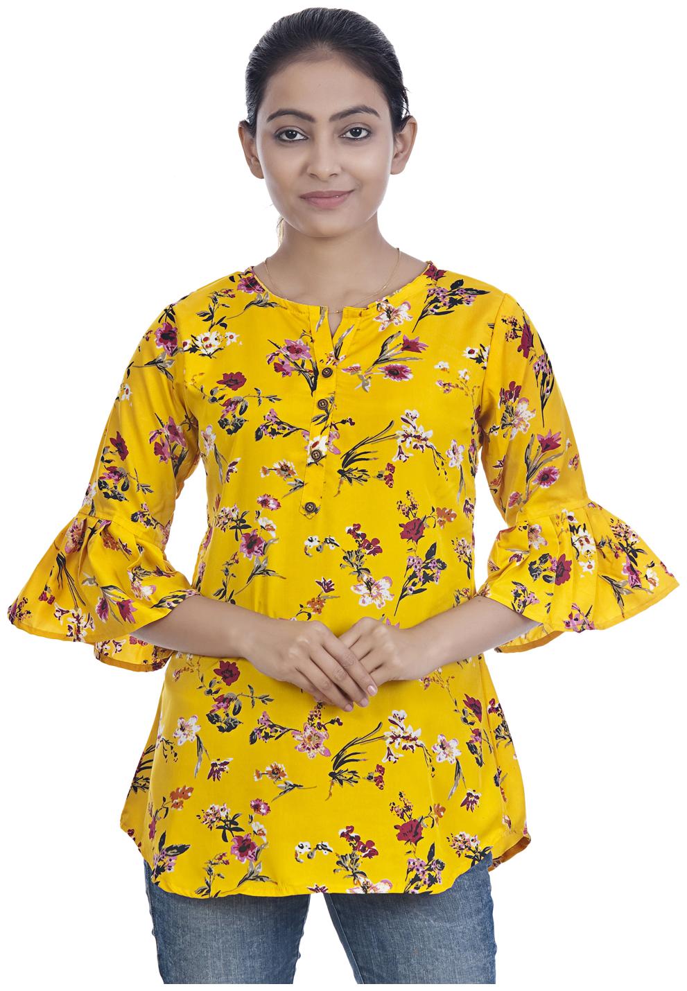 

Ashvik Women Floral Regular tunic - Yellow