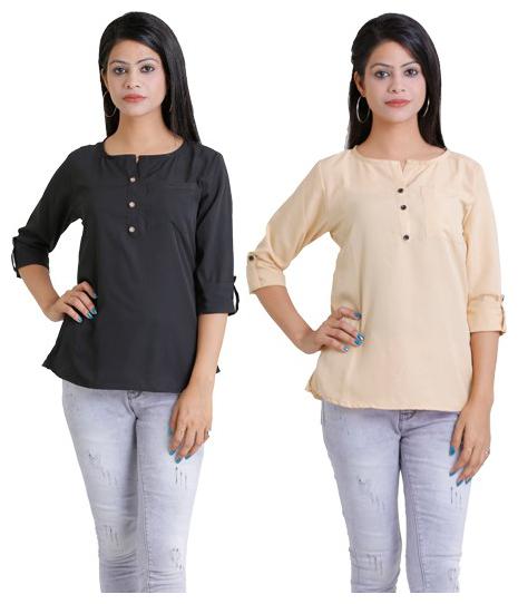 

Ashvik Women Solid Regular top - Black Beige