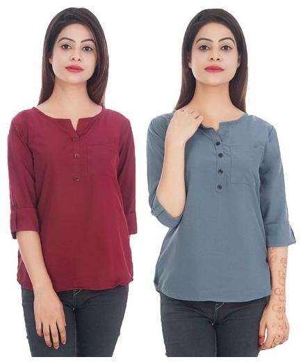 

Ashvik Women Solid Regular top - Maroon Grey