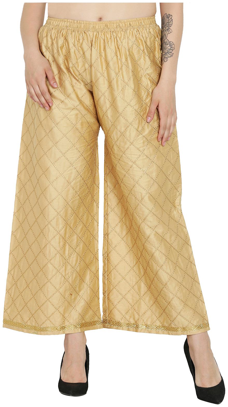 

ASMAANI Beige Embroidered Flared Palazzo