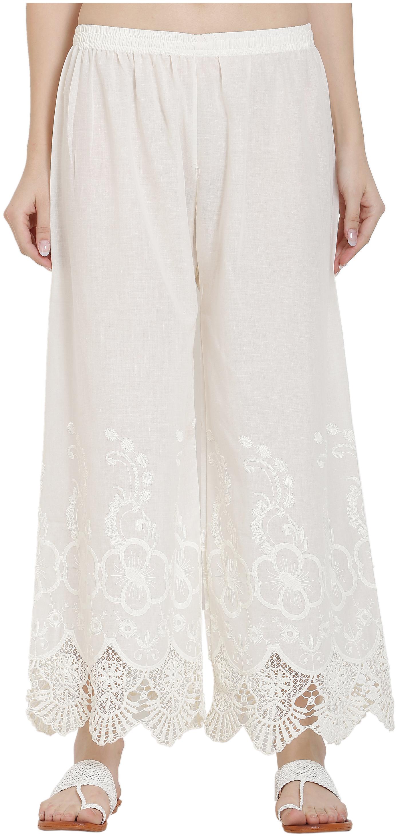 

ASMAANI Cotton White Women Flared Palazzo