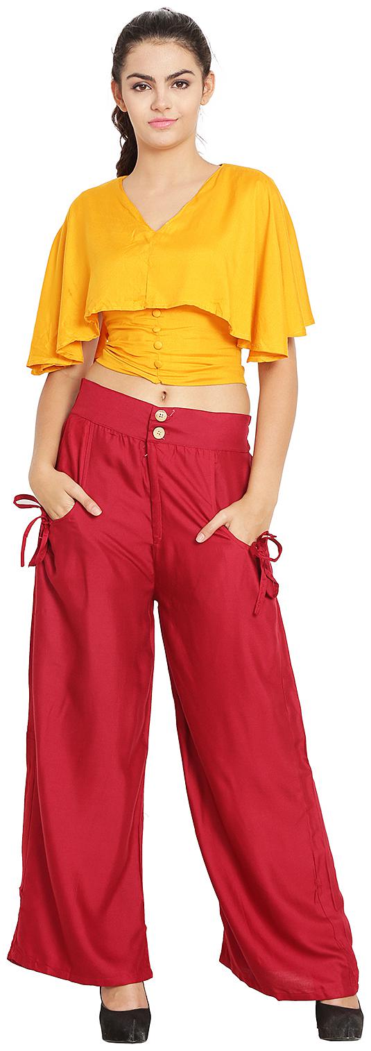 

ASMAANI Maroon Solid Flared Palazzo