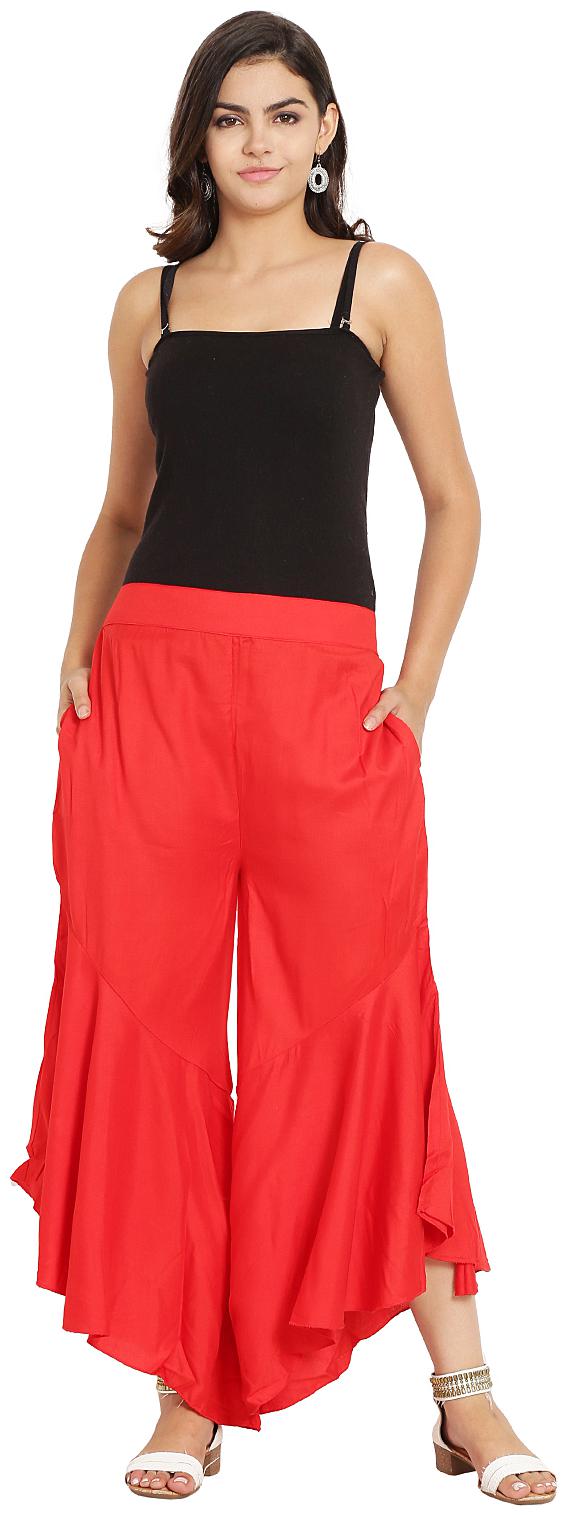 

ASMAANI Red Solid Flared Palazzo