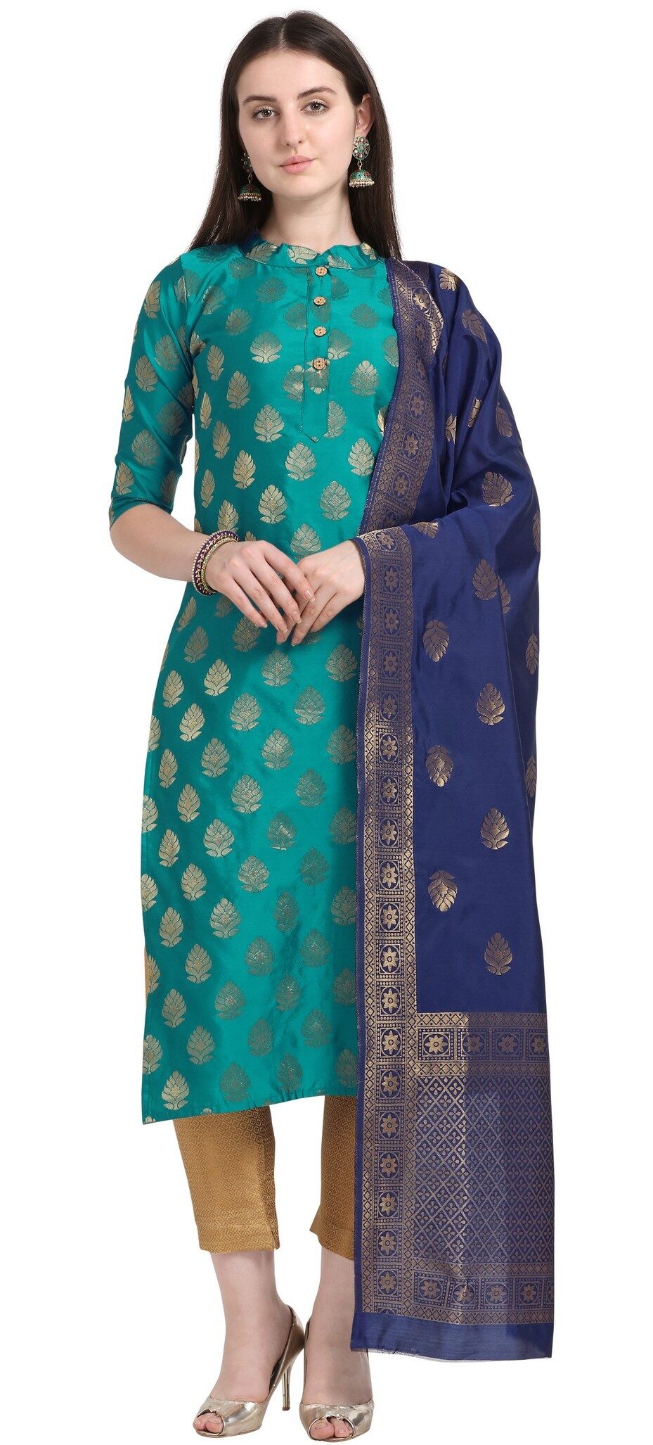 

Aspora Turquoise Unstitched Kurta with bottom dupatta With dupatta Dress Material