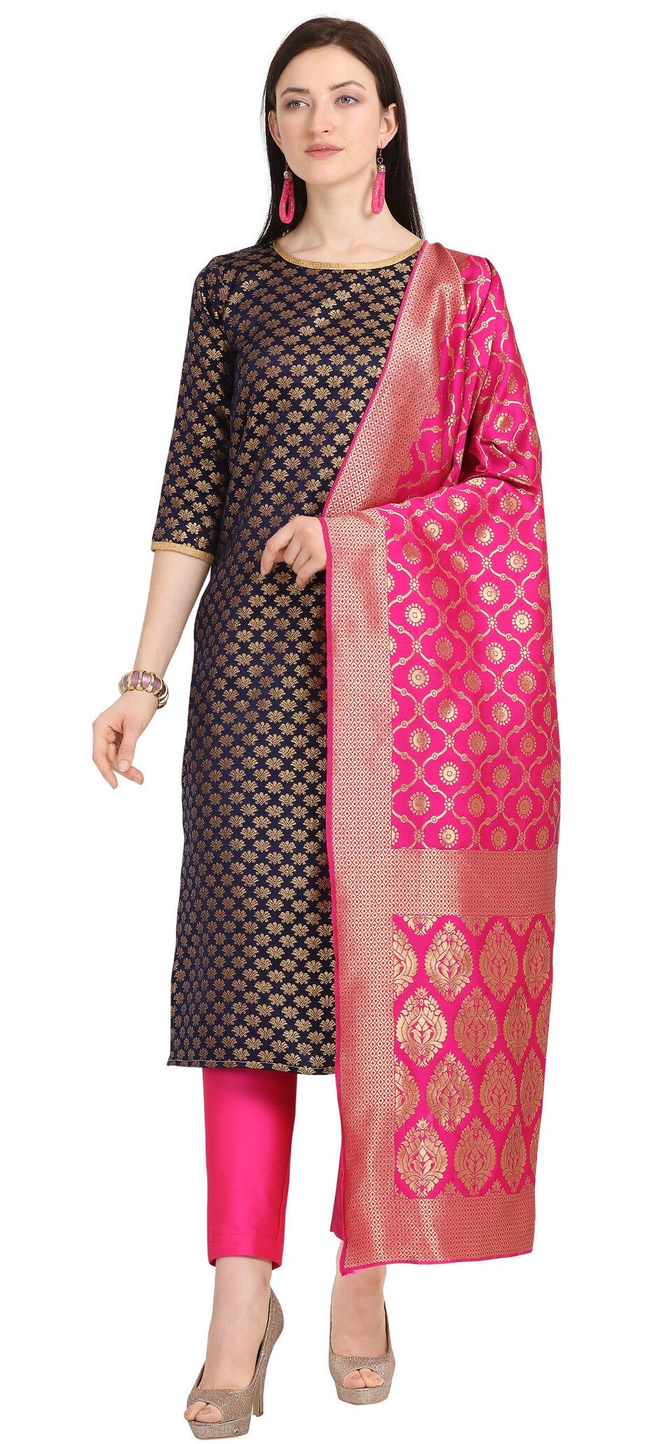 

Aspora Navy blue Unstitched Kurta with bottom dupatta With dupatta Dress Material