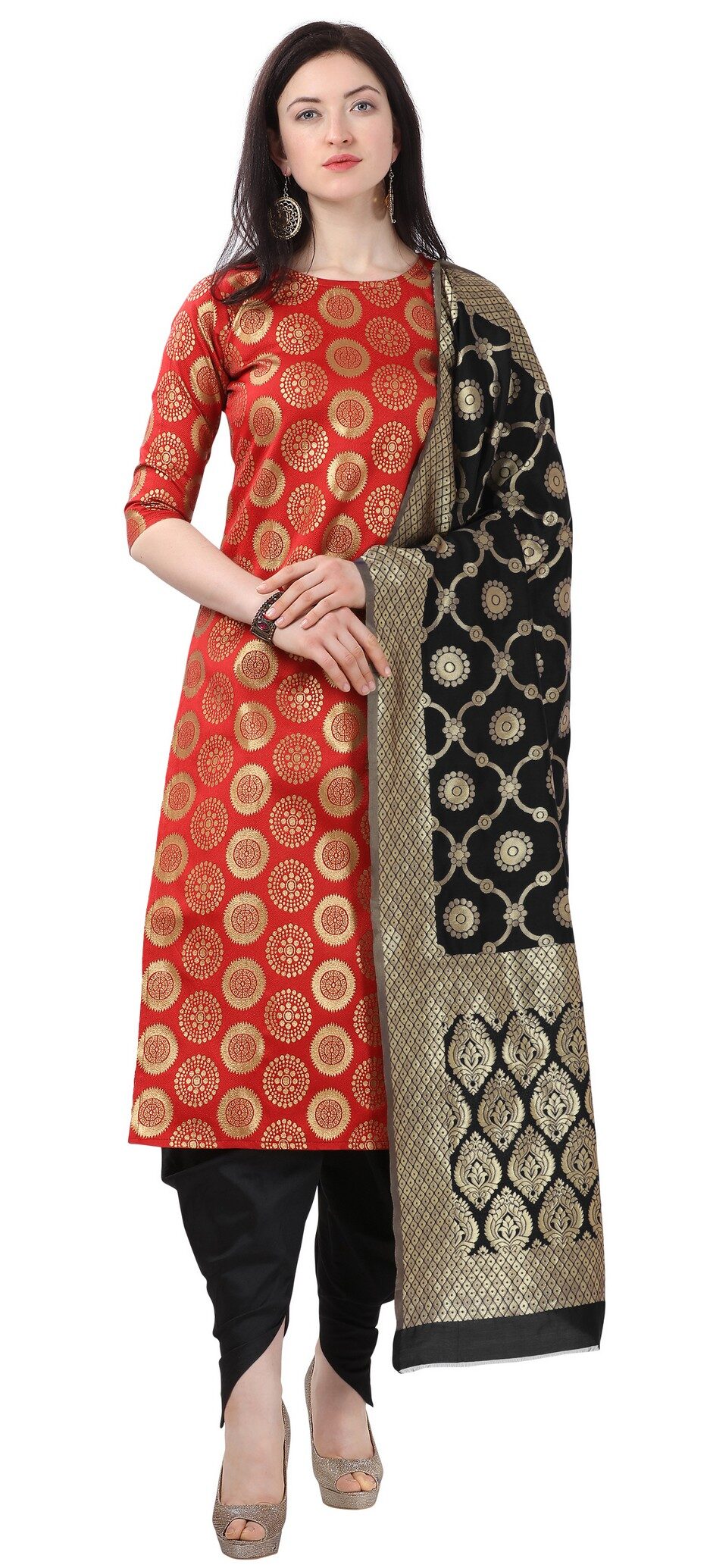 

Aspora Red Unstitched Kurta with bottom dupatta With dupatta Dress Material